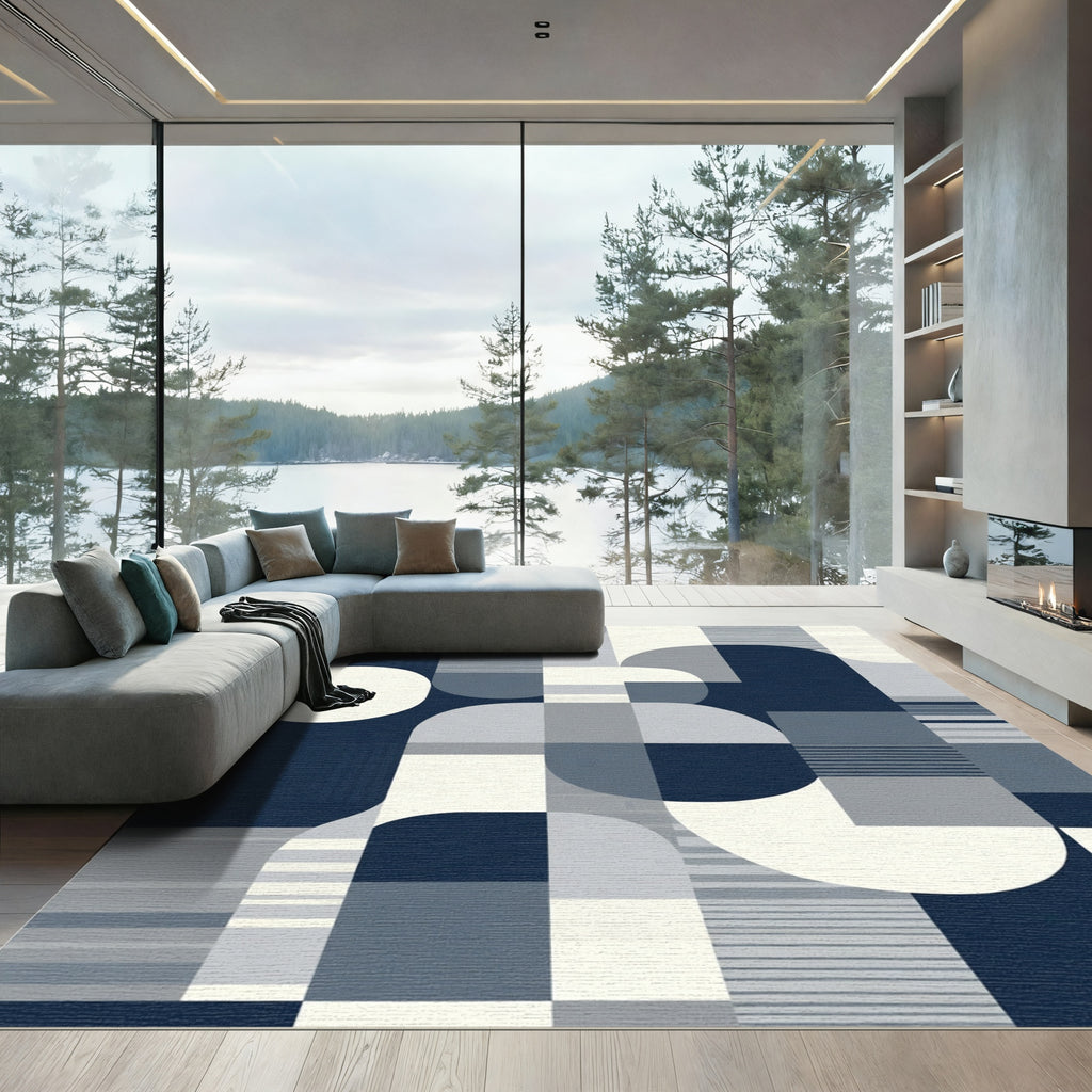 Modern Navy Geometric Abstract Rug