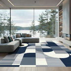 Modern Navy Geometric Abstract Rug