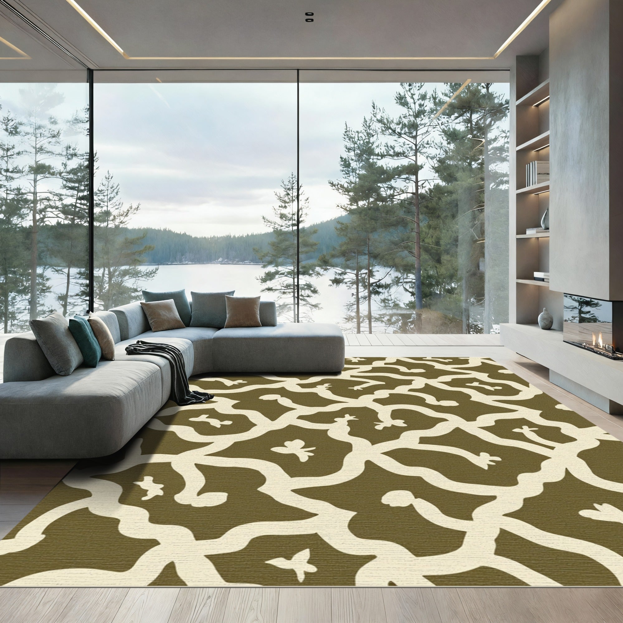 Olive Cream Vine Swirl Rug