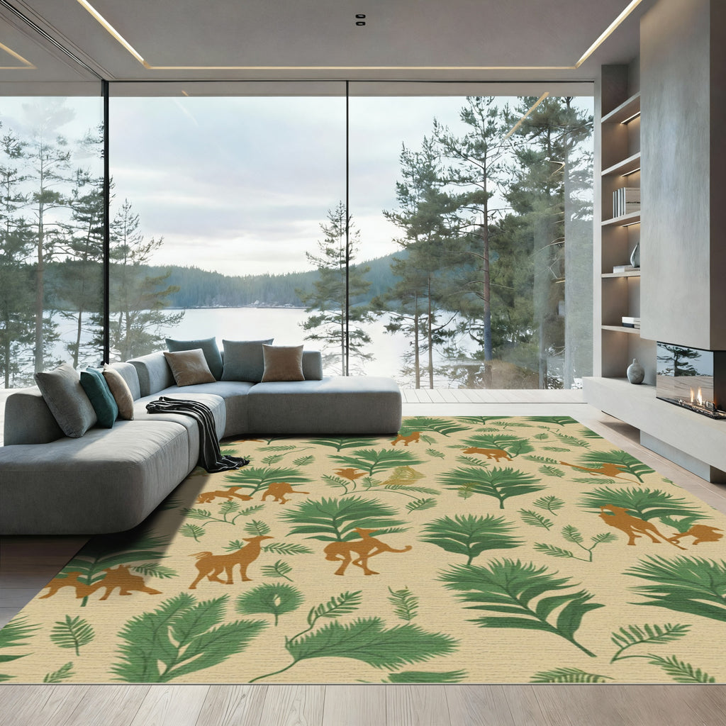 Safari Creatures Green Jungle Foliage Rug