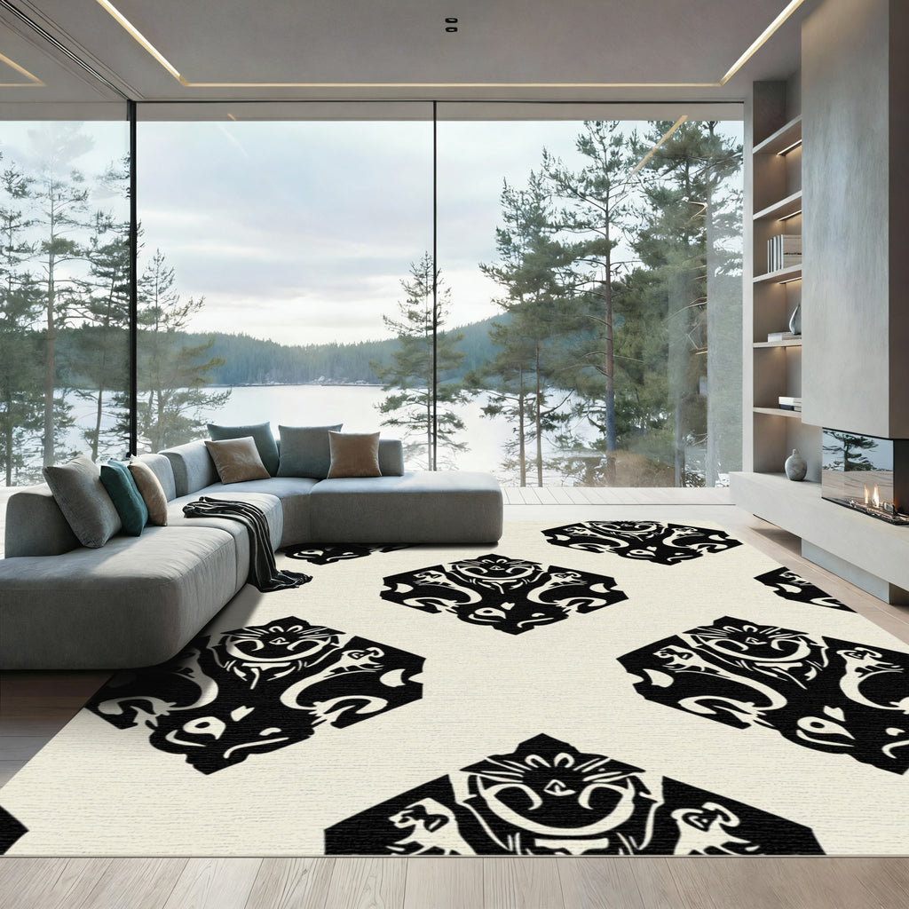 Black Diamond Damask Medallion Rug
