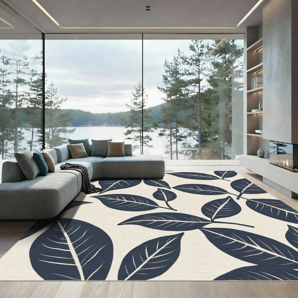 Deep Navy Leafy Branch Repeats Rug