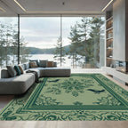 Sage Green Bird Floral Medallion Rug