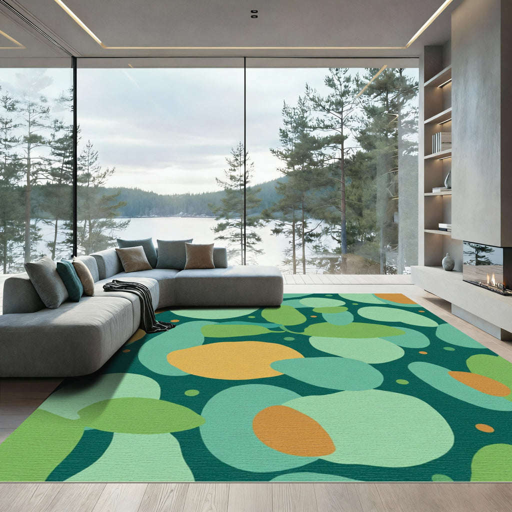 Teal Ochre Abstract Organic Shapes Rug