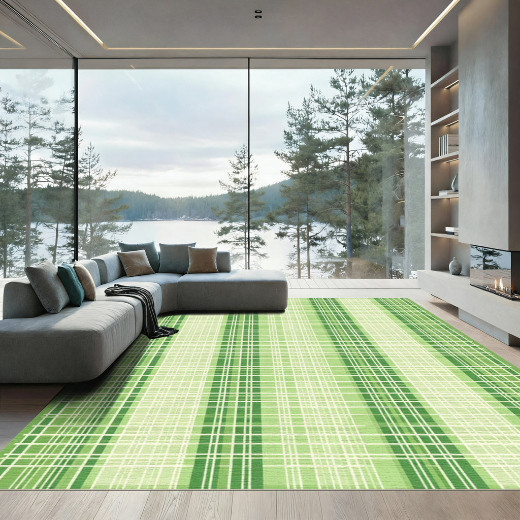 Breezy Green Gingham Stripe Rug