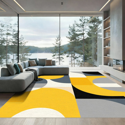Abstract Yellow Gray Geometric Shapes Rug