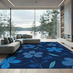 Classic Blue Floral Vine Arrangement Rug