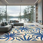 Blue Ivory Floral Swirl Rug