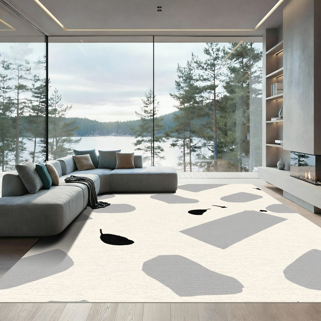 Abstract Gray and Black Organic Shapes Rug