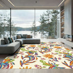 Vibrant Orange Floral Swirl Composition Rug