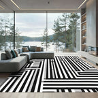 Bold Black White Geometric Path Rug