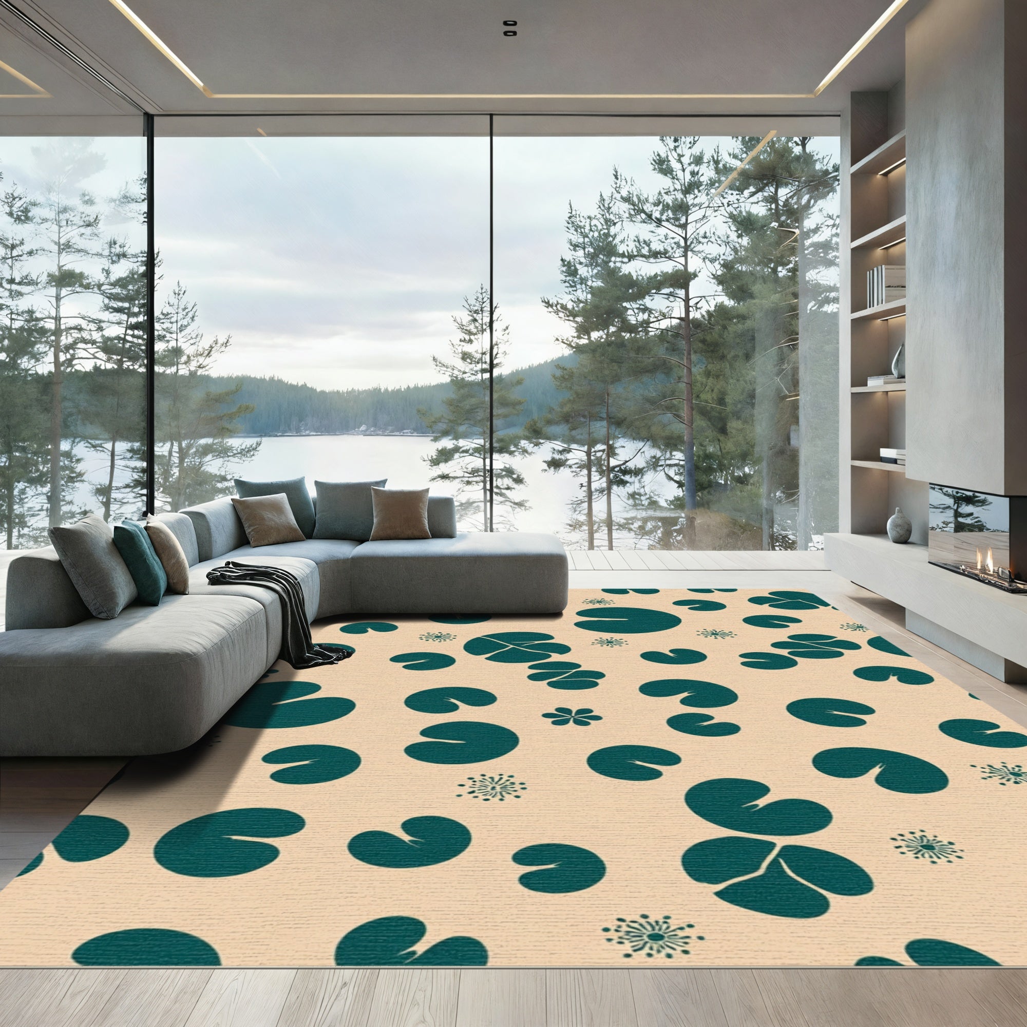 Teal Lily Pad Scattered Dot Rug