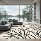 Black Swirling Vine Abstract Rug
