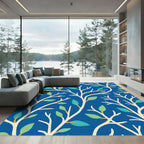 Midnight Blue Branch Leaf Arrangement Rug