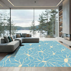 Sky Blue Outline Daisy Blooms Rug