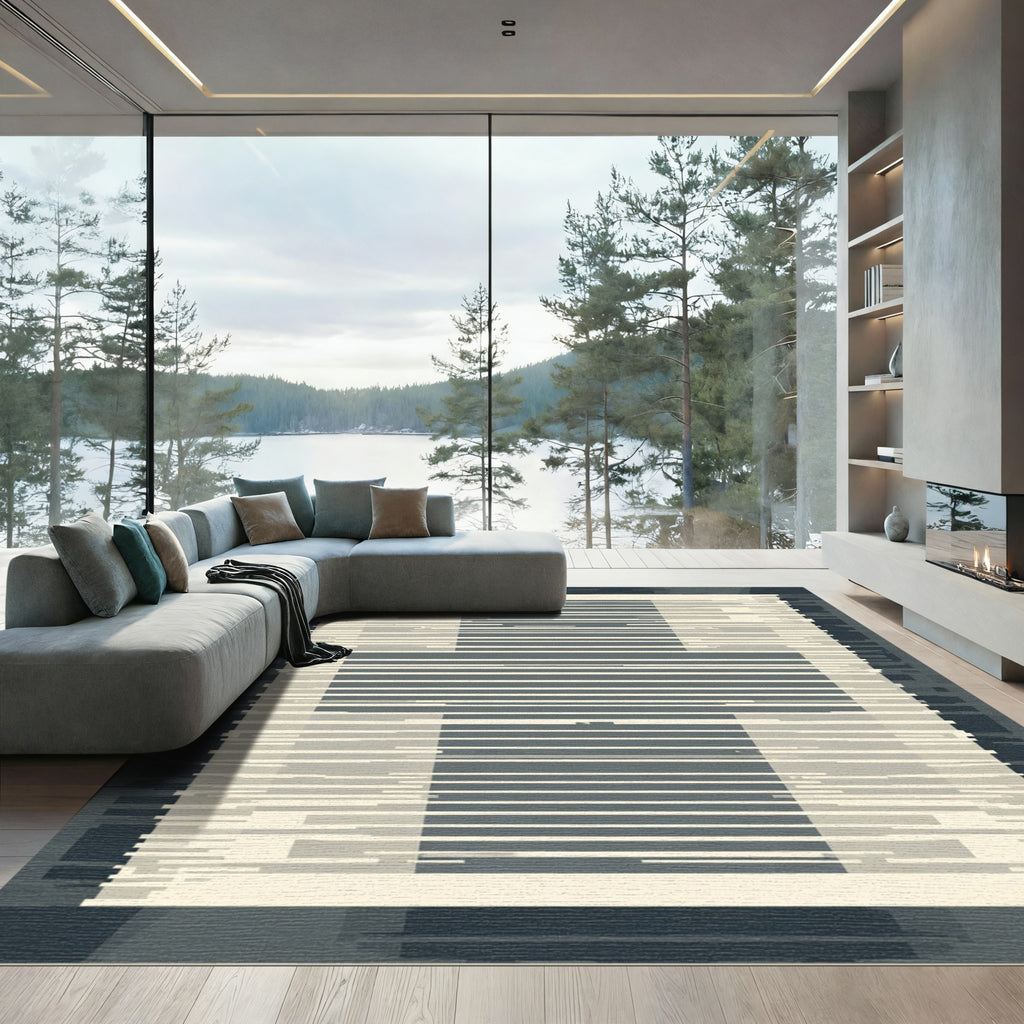 Geometric Glitch Monochrome Stripe Rug