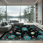 Teal Beetle Coral Flower Garden Rug