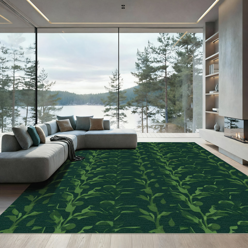 Deep Green Leafy Vine Stripe Rug