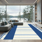 Navy Blue White Stripe Tassel Rug