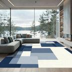 Modern Navy Abstract Blocks Rug