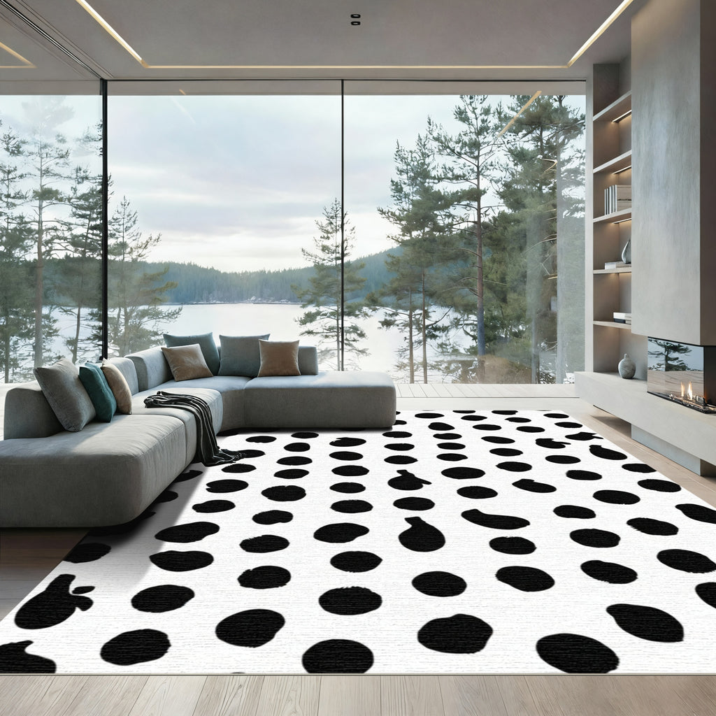 Black White Irregular Dots Composition Rug