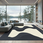 Cream and Charcoal Abstract Wave Rug