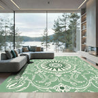 Sage Green Floral Medallion Scrollwork Rug