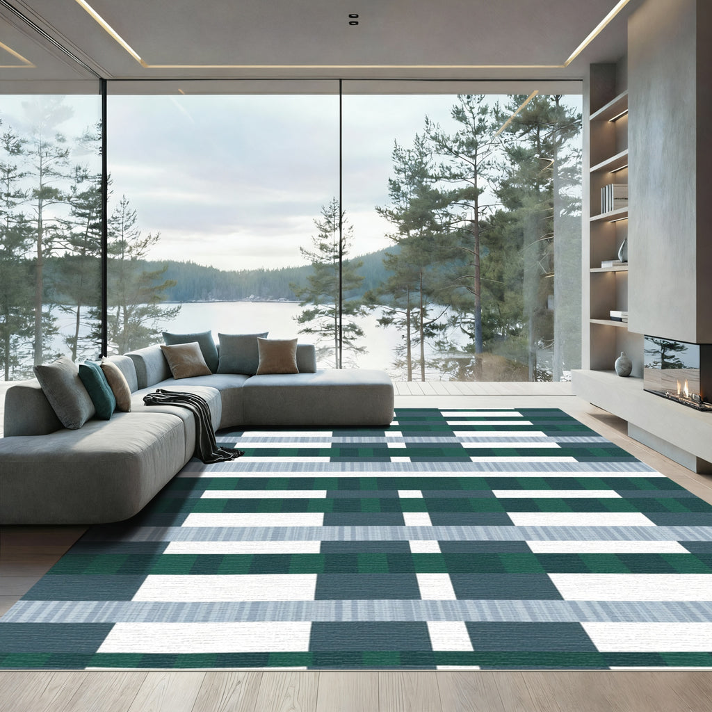 Emerald Teal Stripe Block Rug