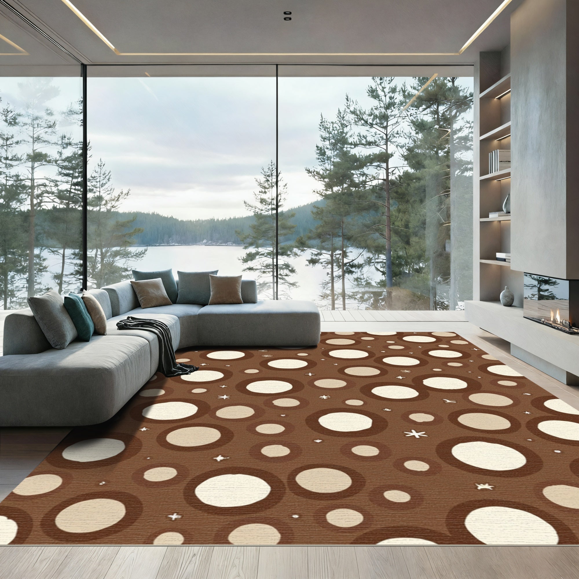 Brown Cream Nested Circles Compositions Rug