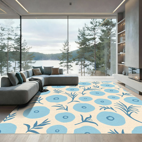 Blue Floral Sprig Patterned Rug