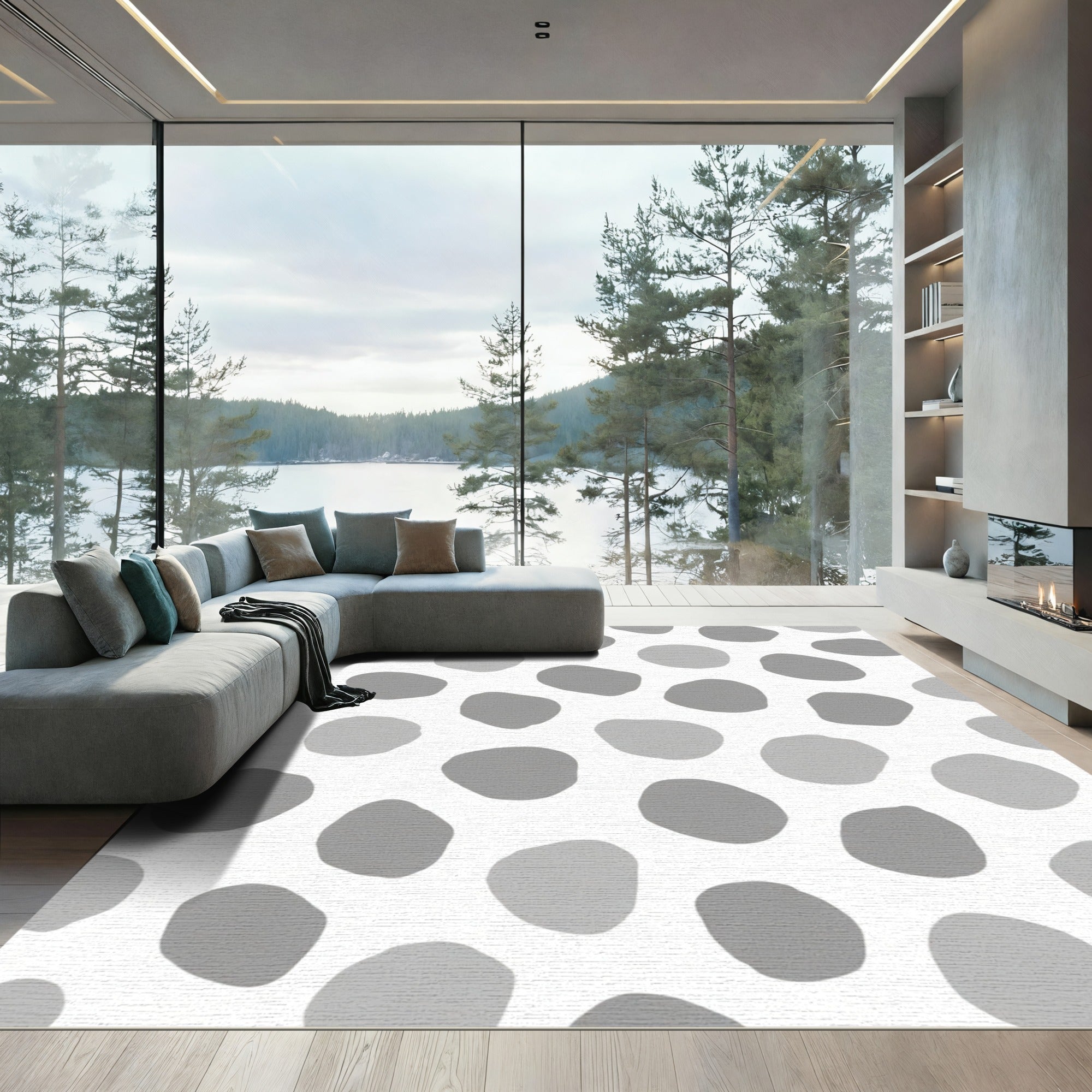 Soft Gray Abstract Dot Composition Rug