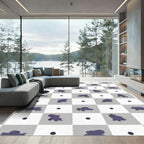 Gray White Abstract Blob Grid Rug