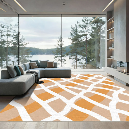 Beige Orange Woven Stripe Rug