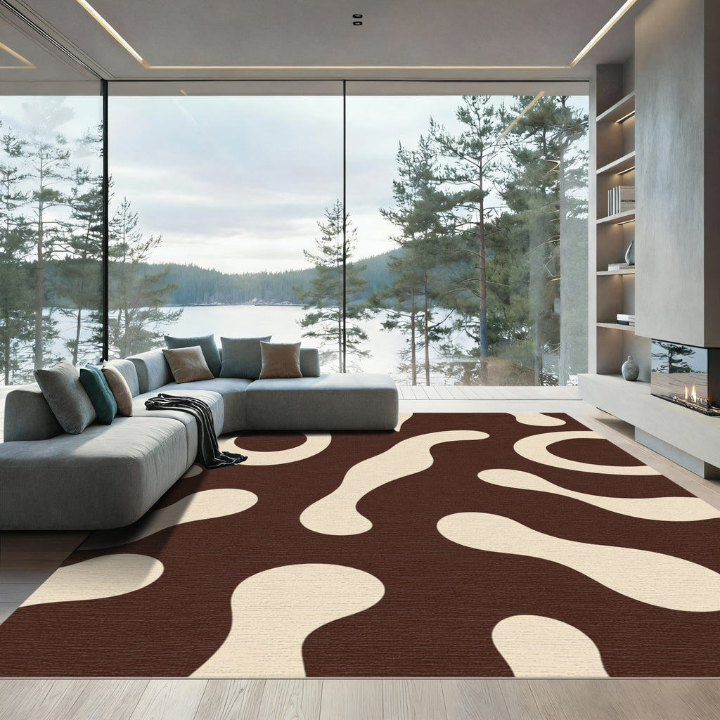 Brown Cream Organic Blob Collage Rug