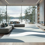 Cool Blue Landscape Flowing Waves Rug
