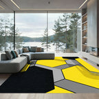 Luminous Yellow Gray Hexagonal Structure Rug