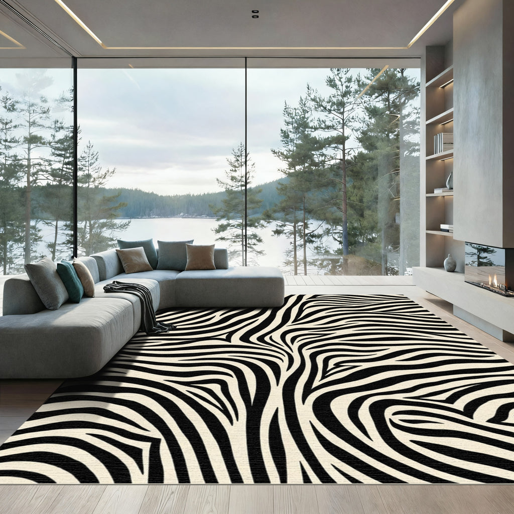 Bold Black Cream Zebra Stripe Rug