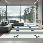 Gray Cream Stripe Deer Silhouettes Rug