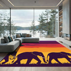 Vibrant Purple Sunset Elephant Herd Rug