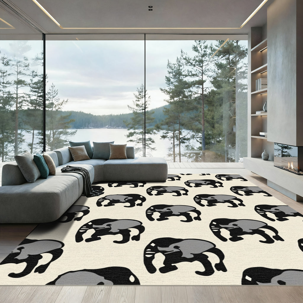 Bold Black Gray Elephant Repeat Rug