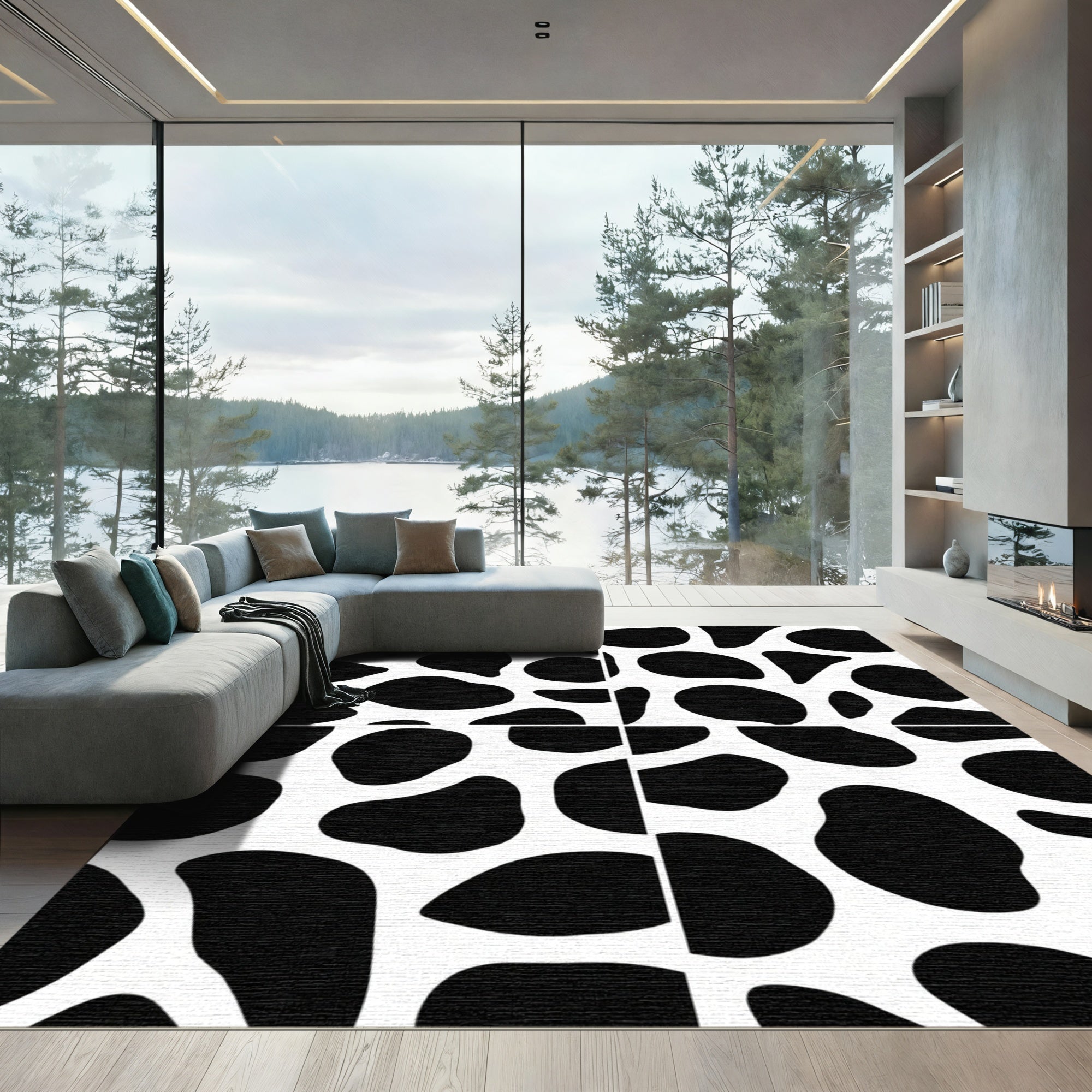 Black White Organic Spot Rug