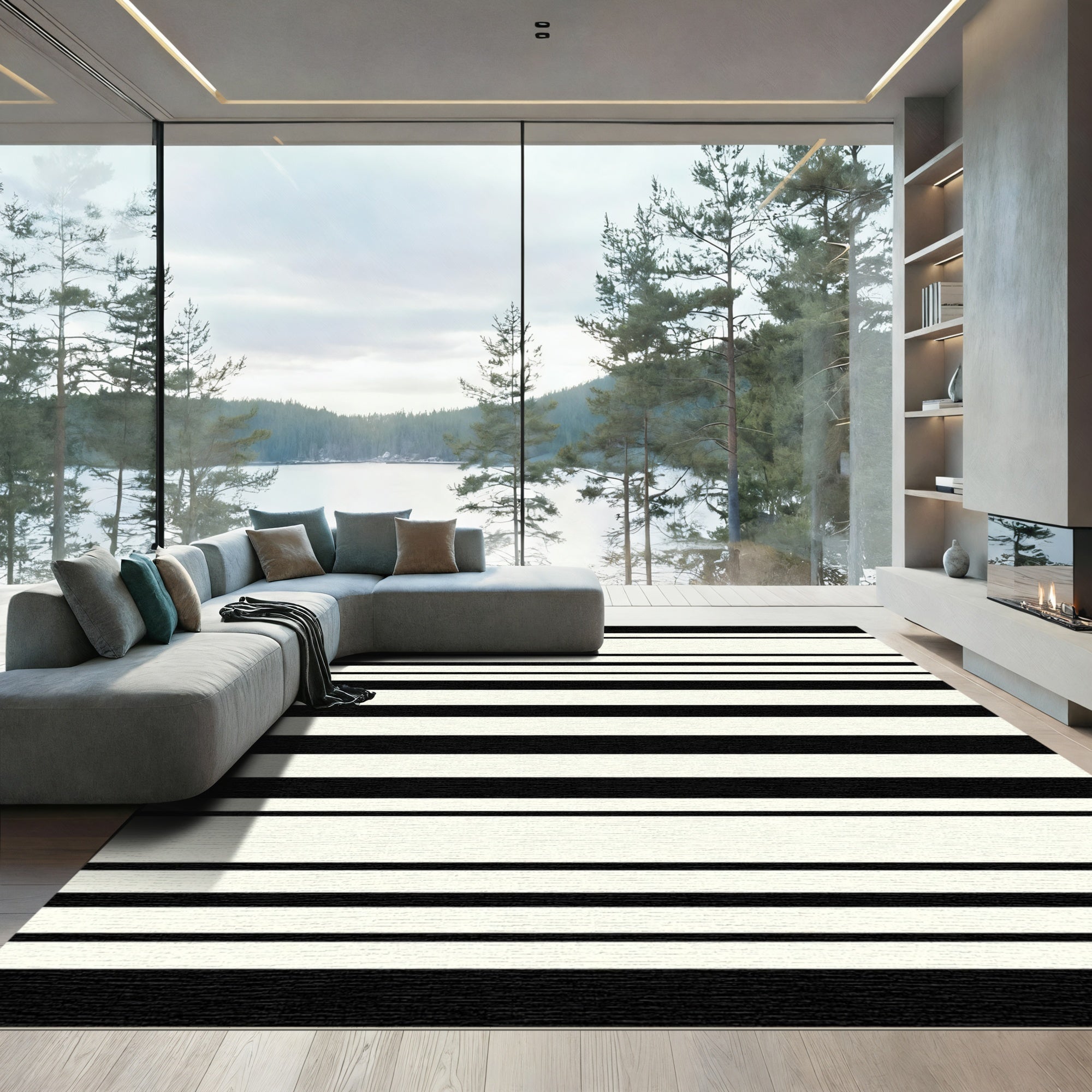 Black Cream Horizontal Stripe Rug
