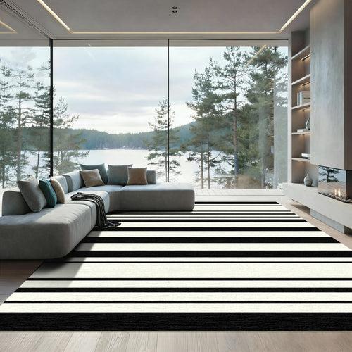 Black Cream Horizontal Stripe Rug