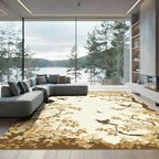 Golden Brown Autumn Birds Branch Scene Rug