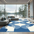 Cool Blue Geometric MidCentury Flow Rug