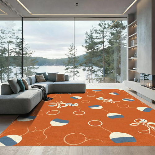 Abstract Orange Blue White Orb Garland Rug