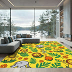 Happy Jungle Animals Floral Pattern Rug