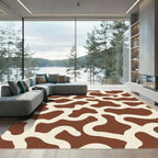 Rich Brown White Abstract Irregular Shapes Rug