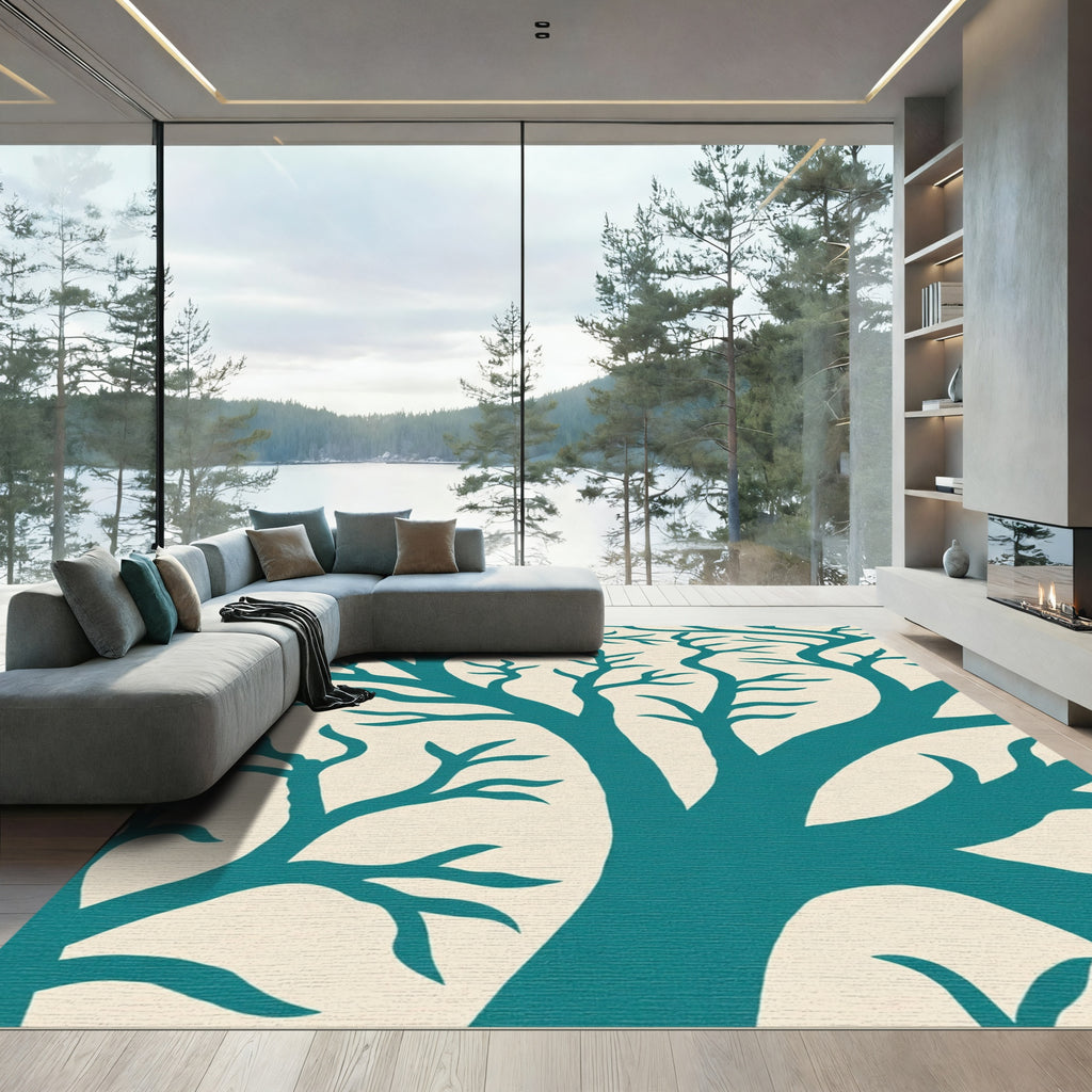 Teal Branching Silhouette Rug