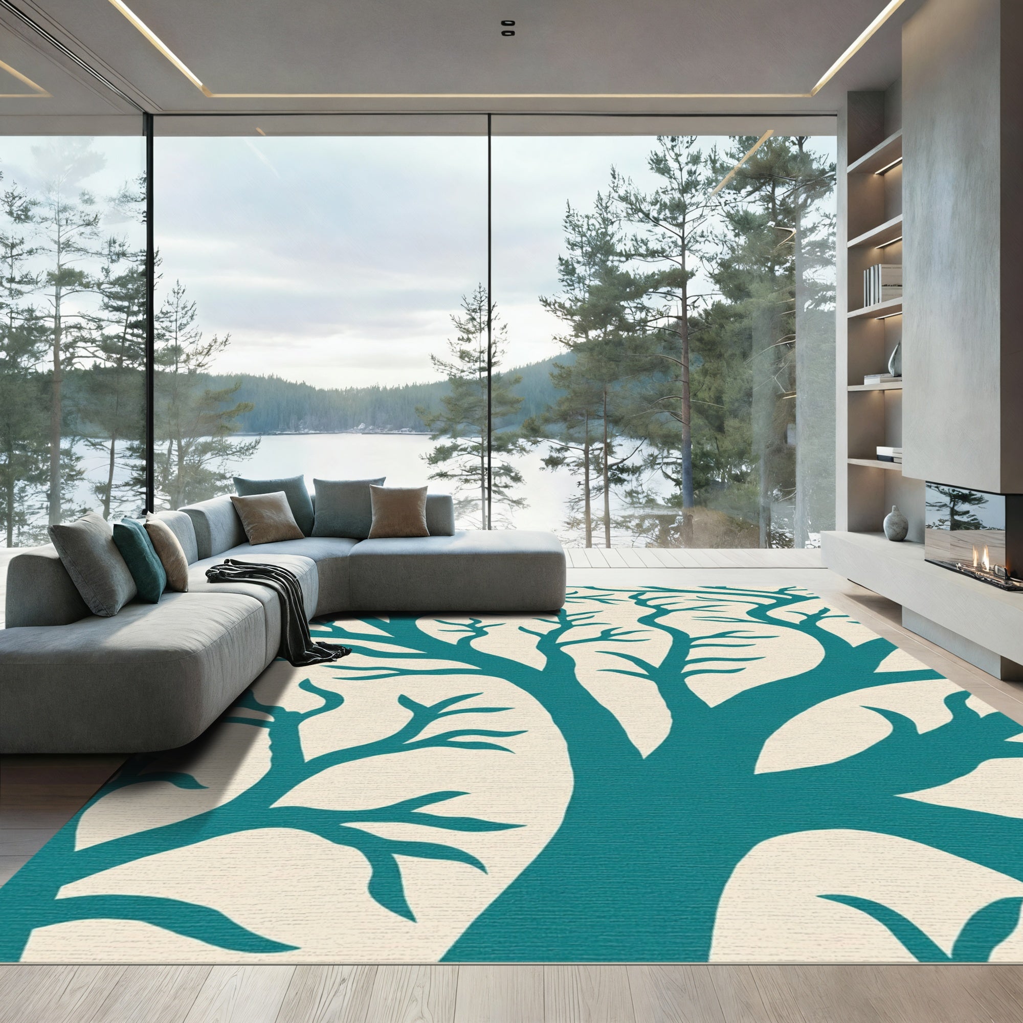 Teal Branching Silhouette Rug